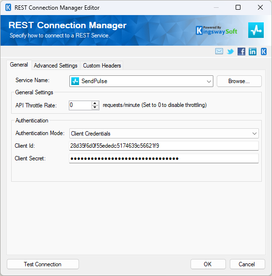 SSIS REST SendPulse Connection Manager - Client Credentials SSIS REST SendPulse Connection Manager - Client Credentials
